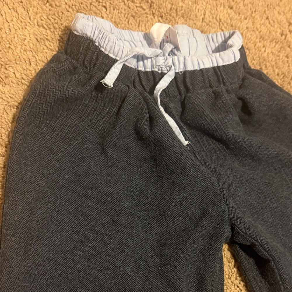 Zara Cotton Textured Ankle Pants - Navy with Baby Blue Elastic Waistband (3T)